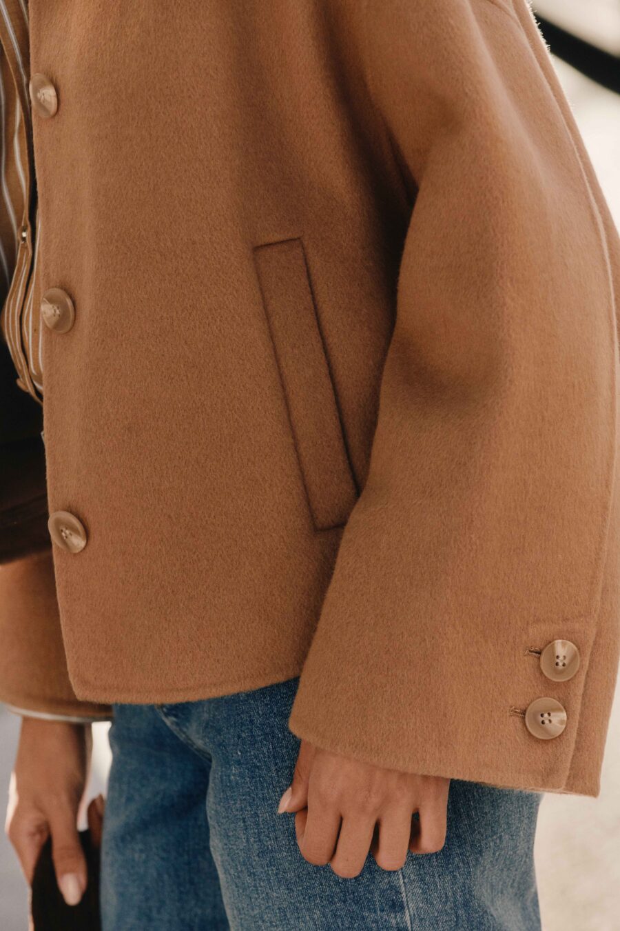 Veste - manteau de femme court camel | laine et cahemire | élégant - parfait pour la mi-saison | Sahoma